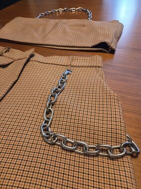 The Ragged Priest Tan Checked Wide-leg Pant and Top with Silver Chain (L)